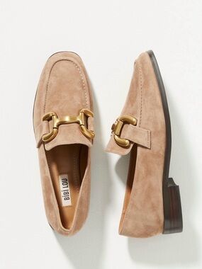 Bibi Lou Women's Suede Zagreb Loafers in Light Taupe with Gold Hardware